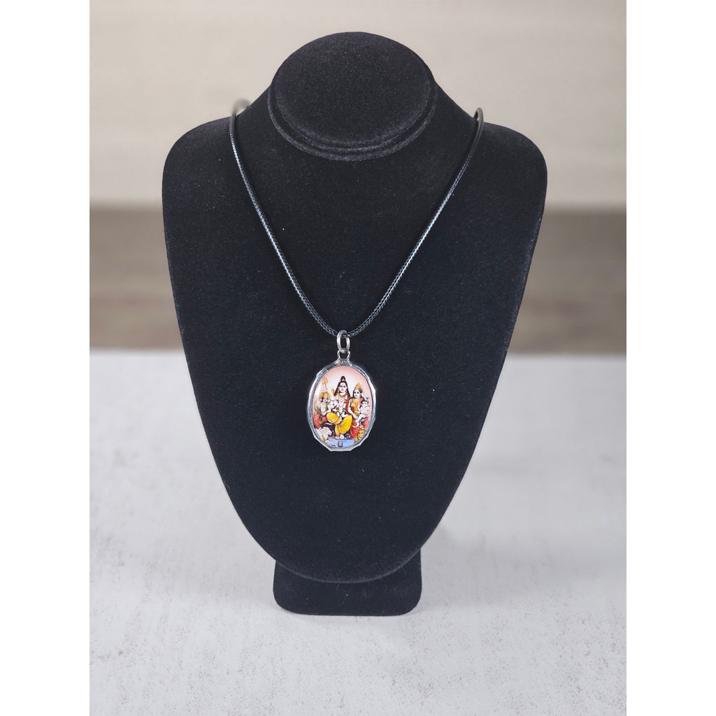 Vintage Hindu Deity Pendant Necklace Oval Religious Charm
