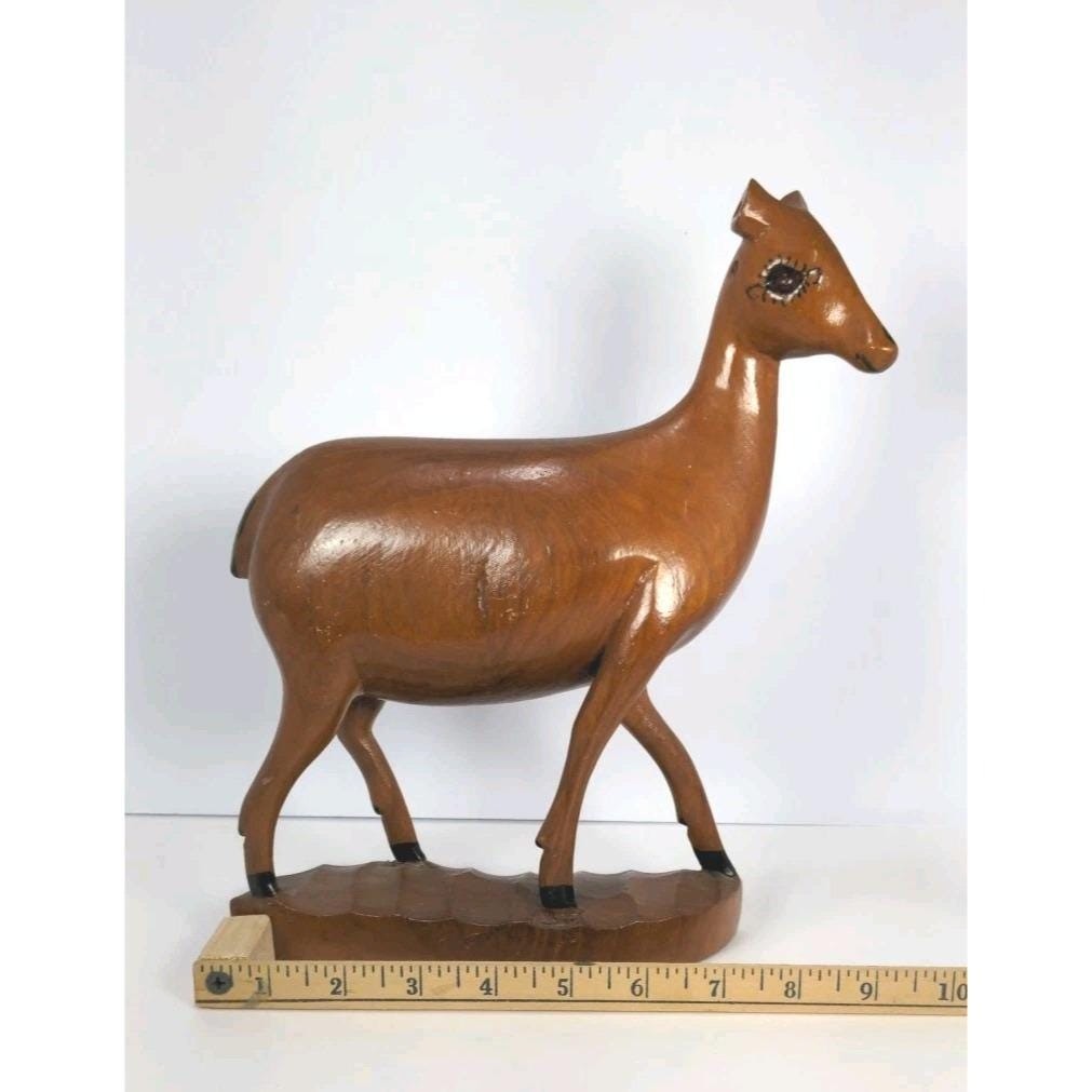 Vintage Hand Carved Wooden Deer Bookends Rustic Lodge Cabin Decor Pair