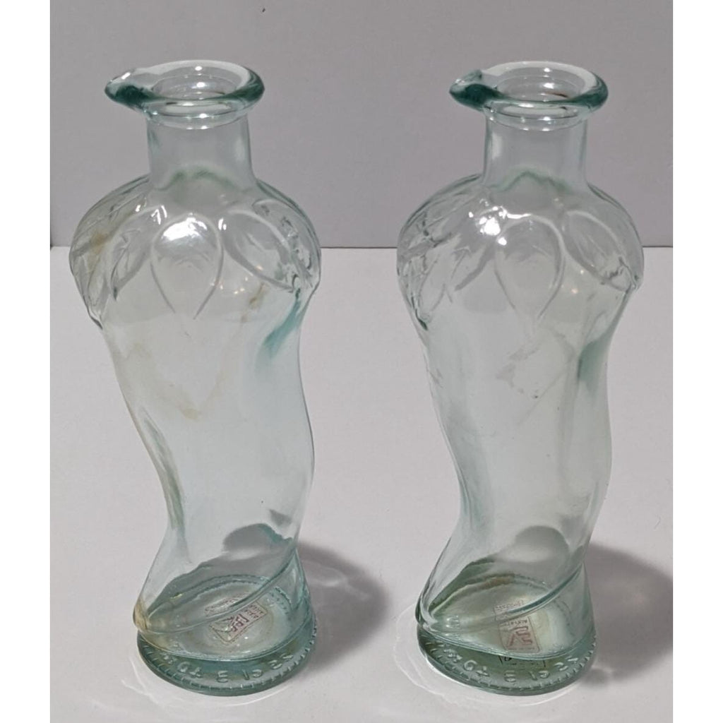 Vintage Vetreria Etrusca Green Glass Bottles Pair Italian 1960s