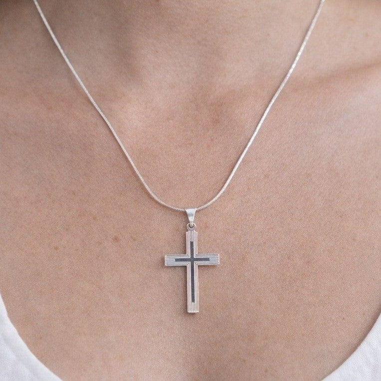Vintage Silver Tone Cross Necklace Minimalist Christian Pendant