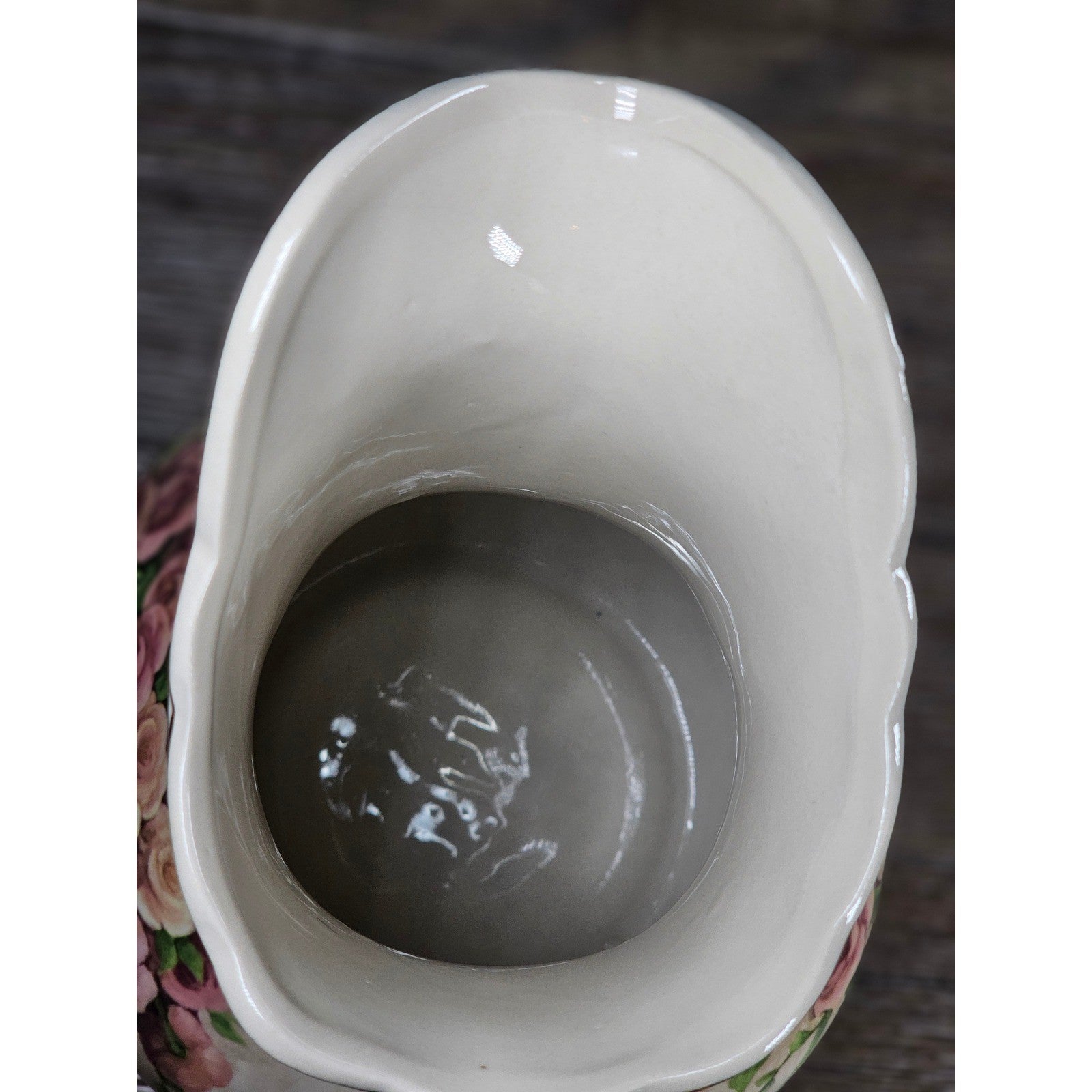 Vintage Belk Floral Ceramic Pitcher Rose Urn Design Cream Vase Handle