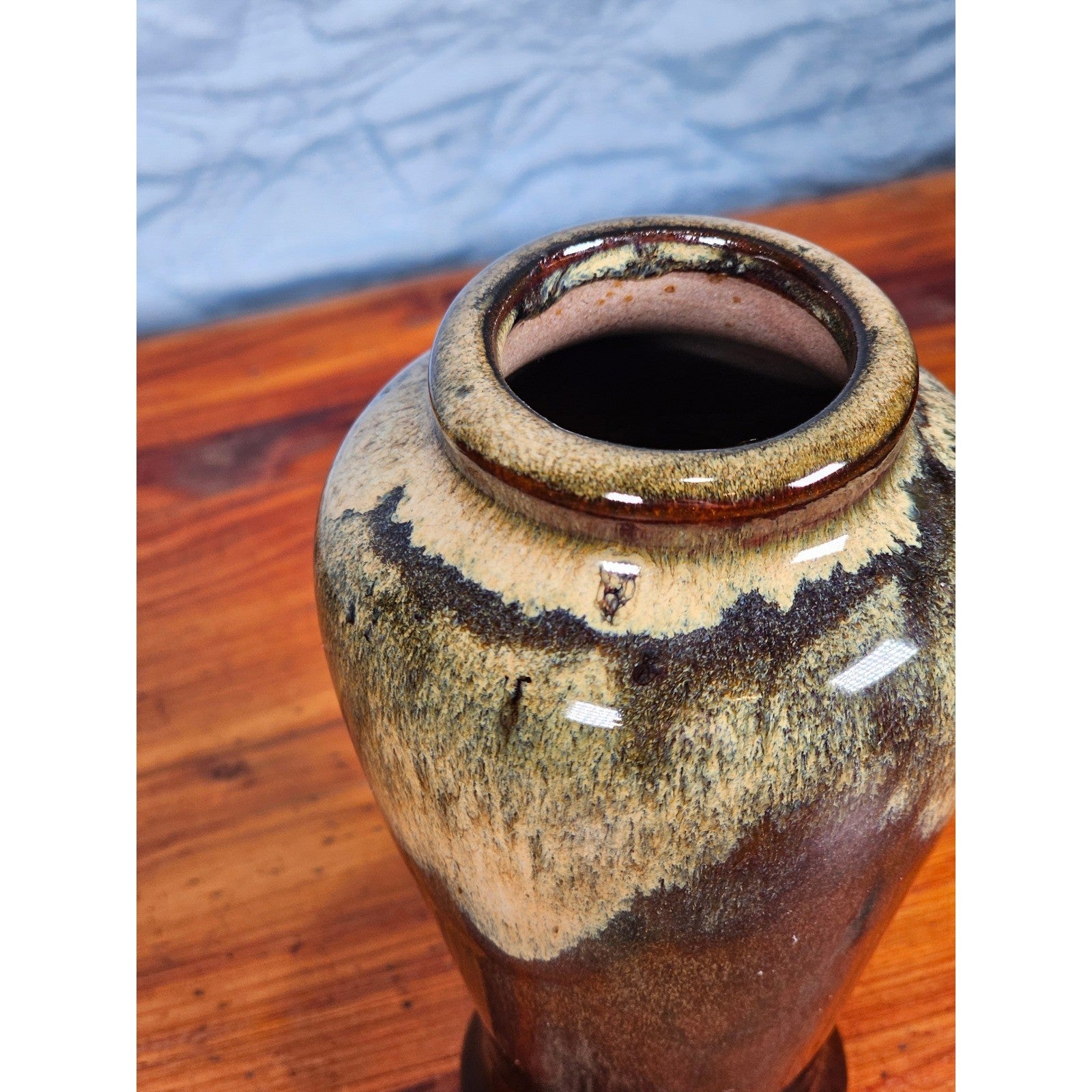 Small Drip Glaze Ceramic Vase Earth Tones Decorative Accent Piece
