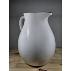 White Crackle Ceramic Pitcher Rustic Farmhouse Decor 10 Inch