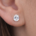 Vintage Oval Clear Rhinestone Stud Earrings Silver Tone Posts