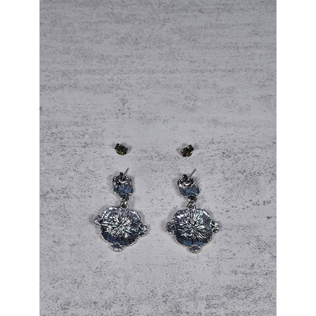 Vintage Silver Tone Geometric Drop Earrings Pierced Statement Dangles