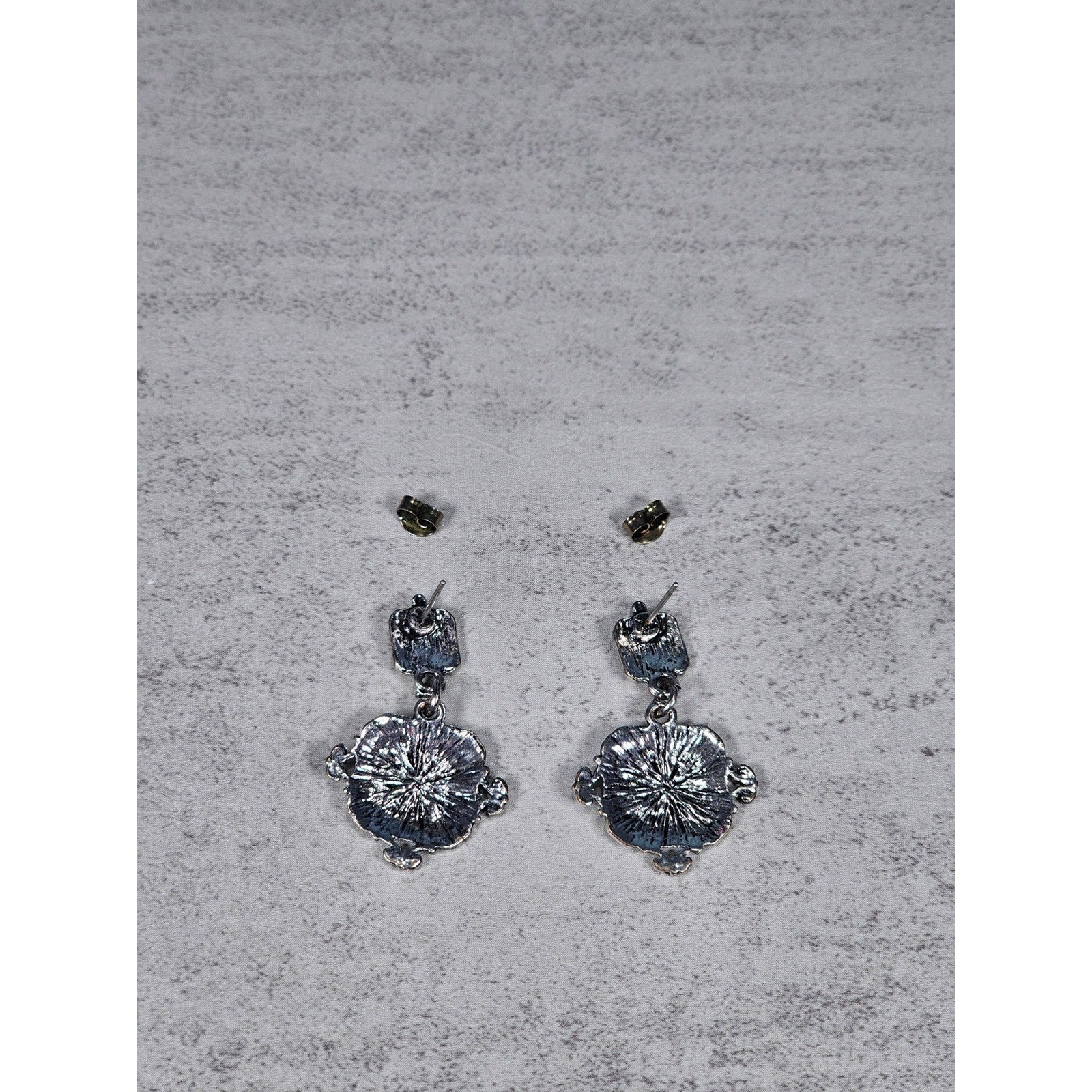 Vintage Silver Tone Geometric Drop Earrings Pierced Statement Dangles