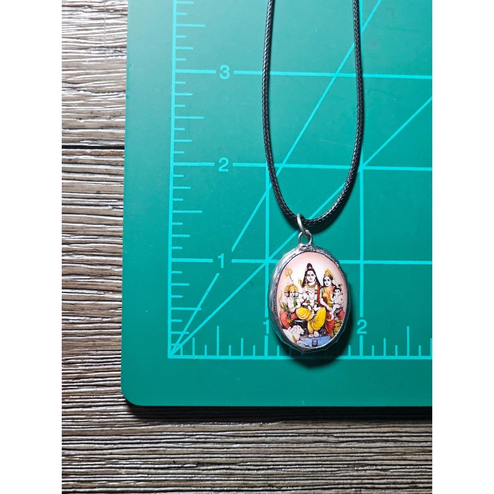Vintage Hindu Deity Pendant Necklace Oval Religious Charm