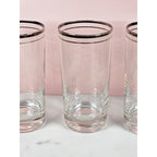Vintage Mid Century Highball Glasses Set of 3 Silver Rim Barware