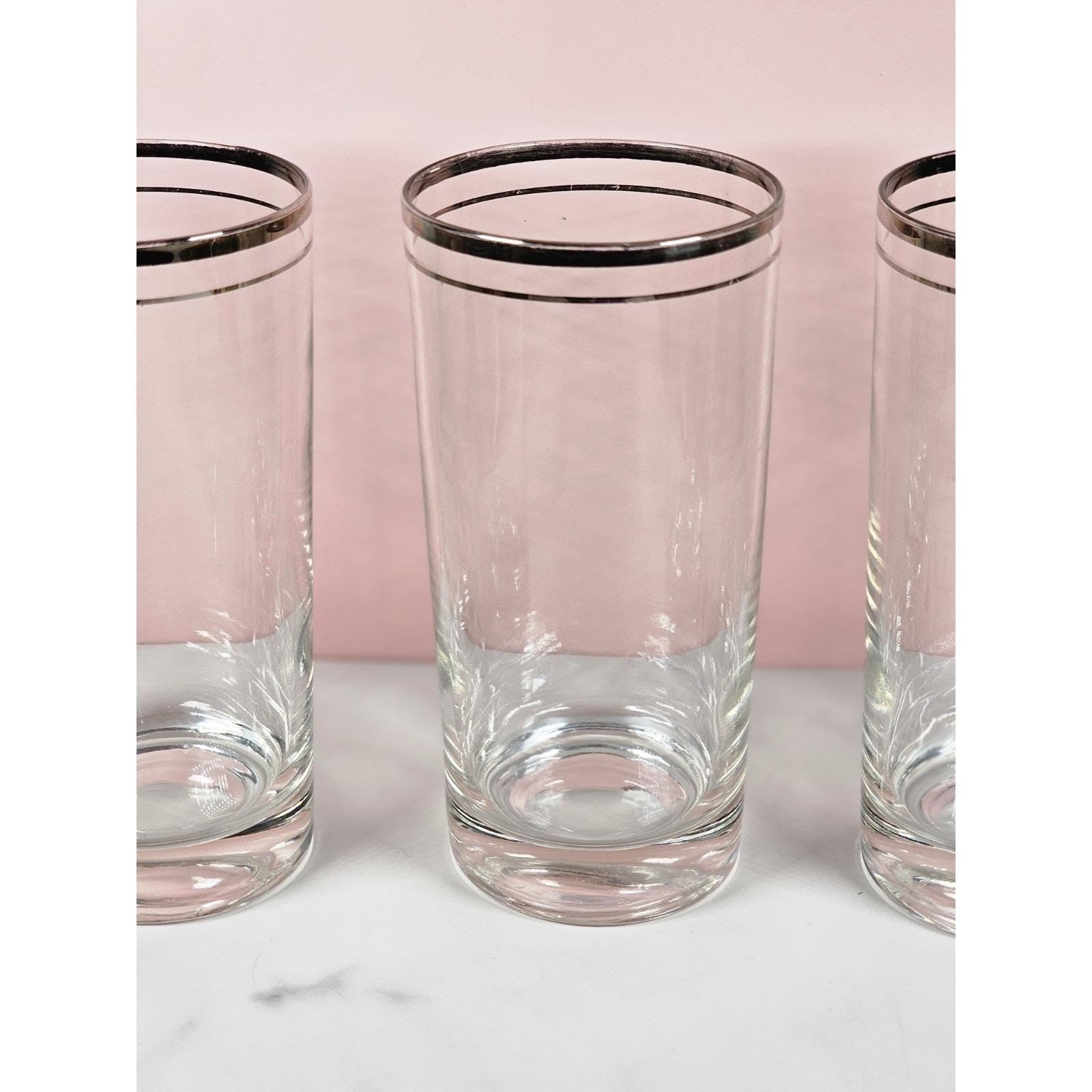 Vintage Mid Century Highball Glasses Set of 3 Silver Rim Barware