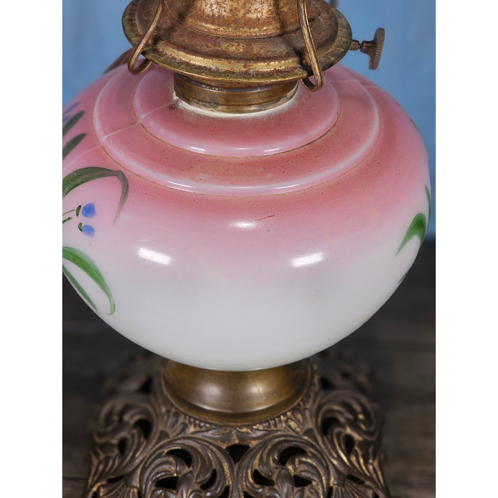 Vintage Hand-Painted Milk Glass Table Lamp | Pink Floral | Project Piece