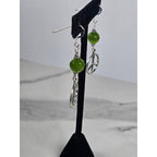 Vintage .925 Sterling Silver Peace Sign Dangle Earrings with Green Beads