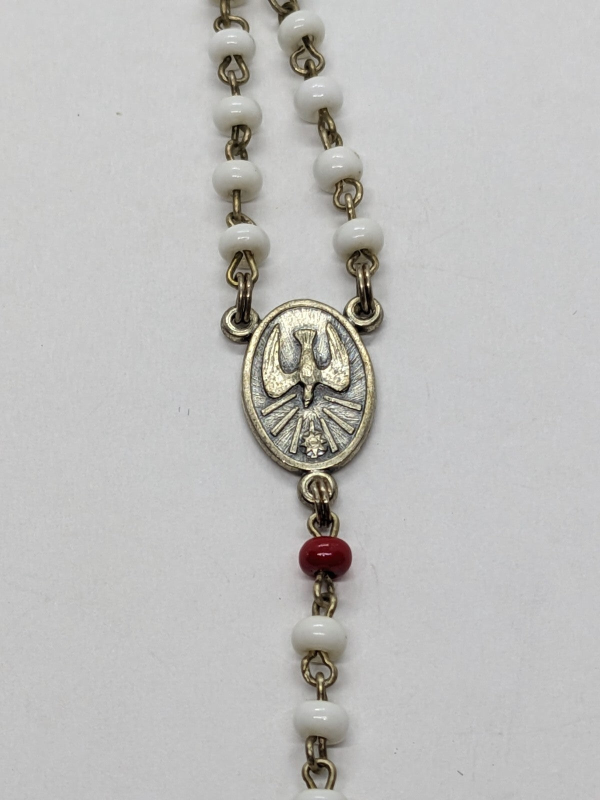 White and Red Beaded Childrens Rosary