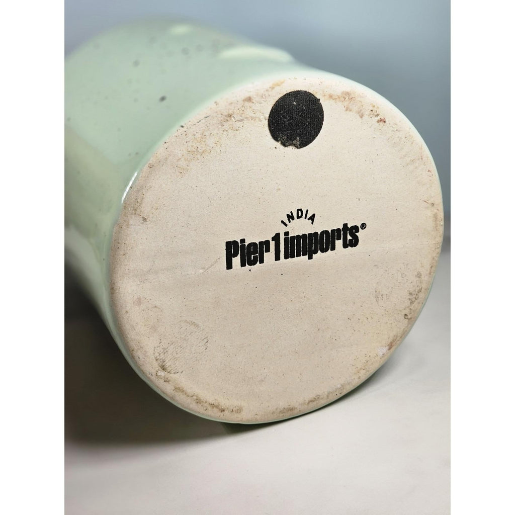 Vintage Pier 1 Mint Green Speckled Canister with Wooden Lid