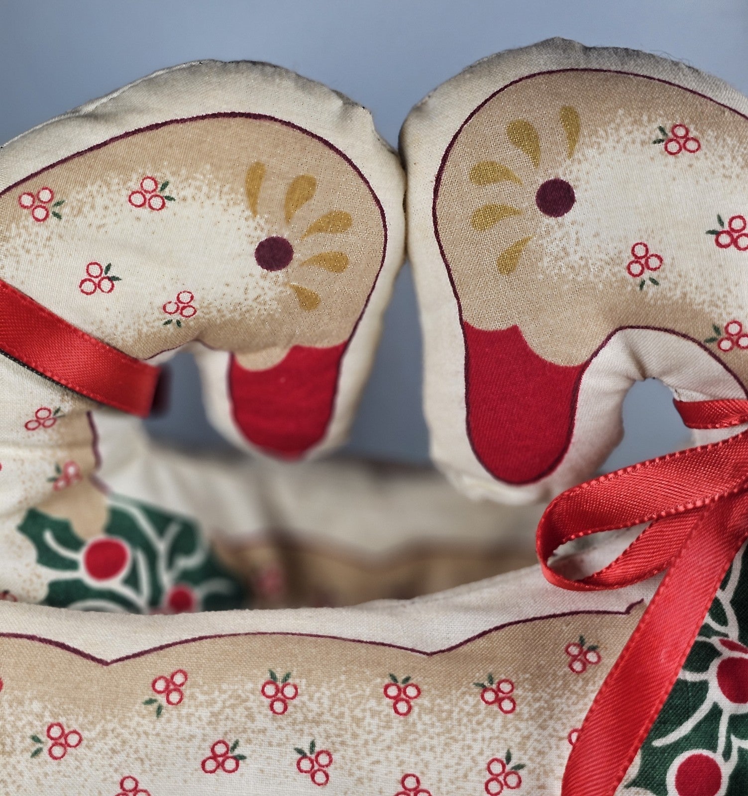 Vintage Handmade Christmas Swans Noel Pillow