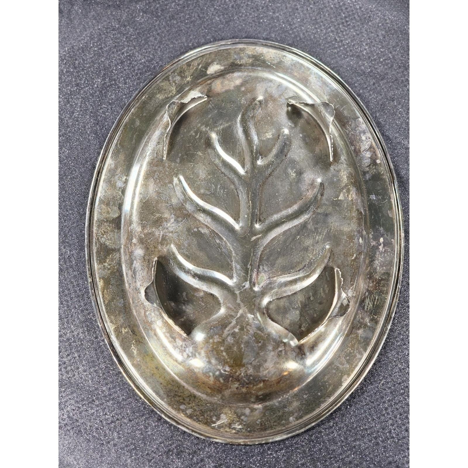 Vintage Silverplate Oval Platter 16"x11" with Well & Tree of Life Etch