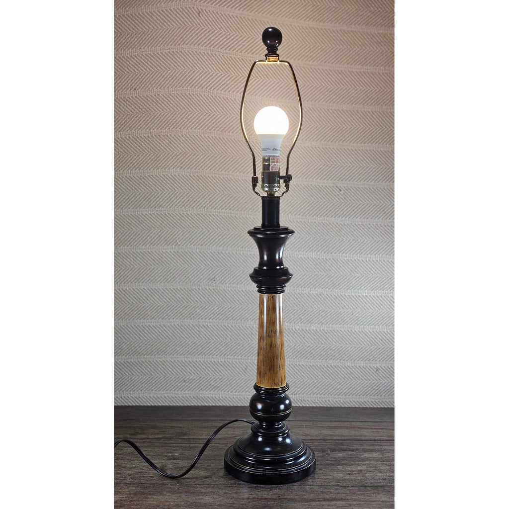Vintage Wood Table Lamp 30" Tall Black Gold Distressed Base
