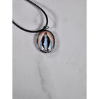 Vintage Red Madonna Pendant Necklace Oval Catholic Cross Back Charm
