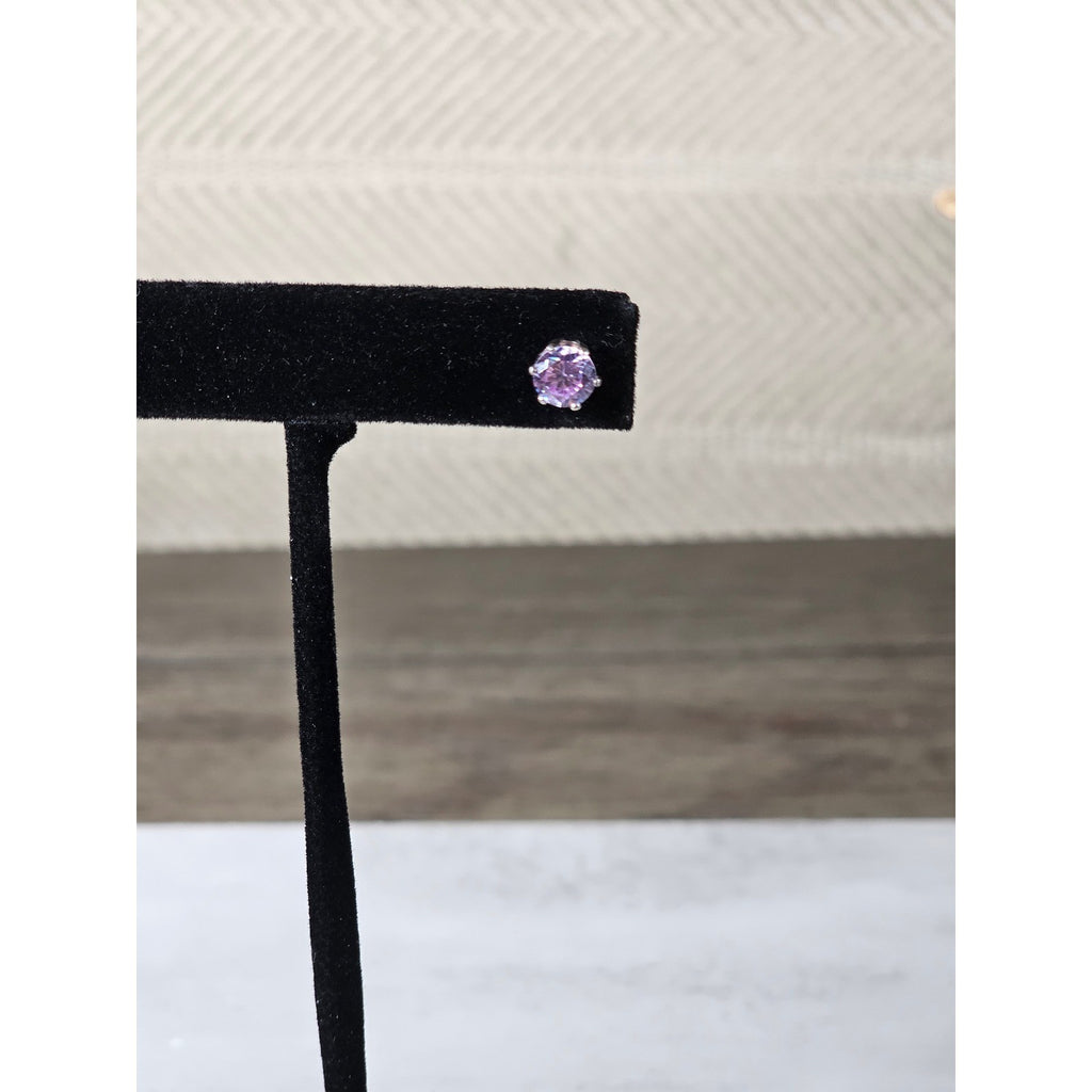 Vintage Pink Rhinestone Stud Earrings Silver Tone Round Cut