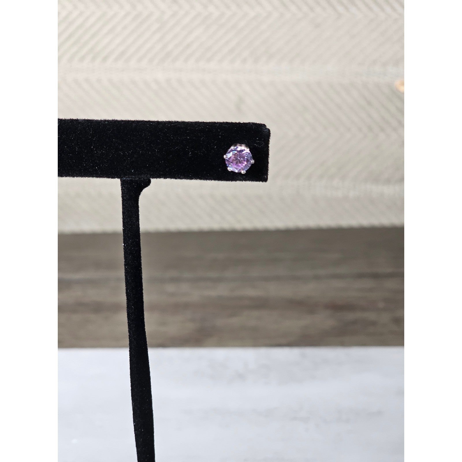 Vintage Pink Rhinestone Stud Earrings Silver Tone Round Cut