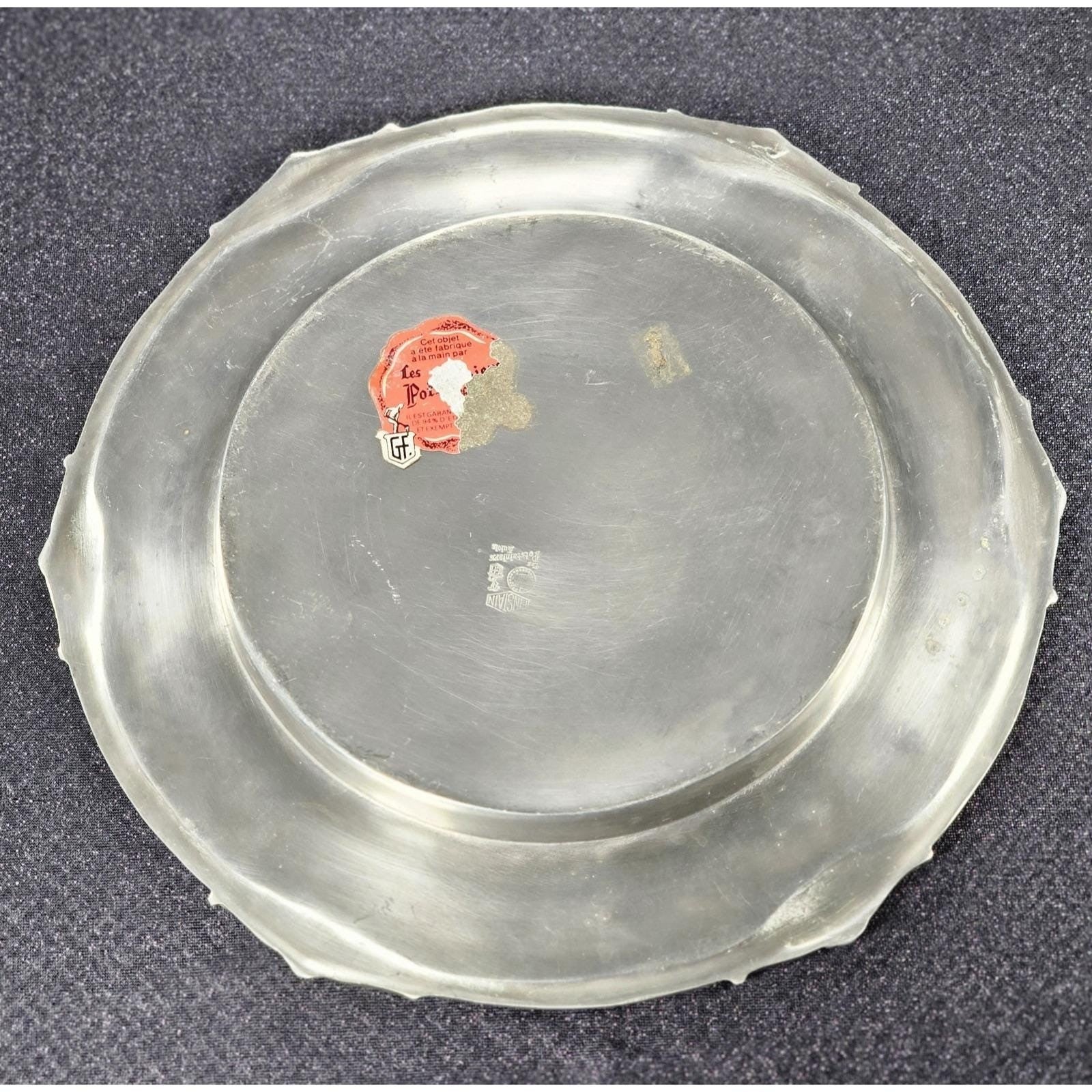 Vintage Pewter Plate 12" Ornate Rim Decorative European Collectible