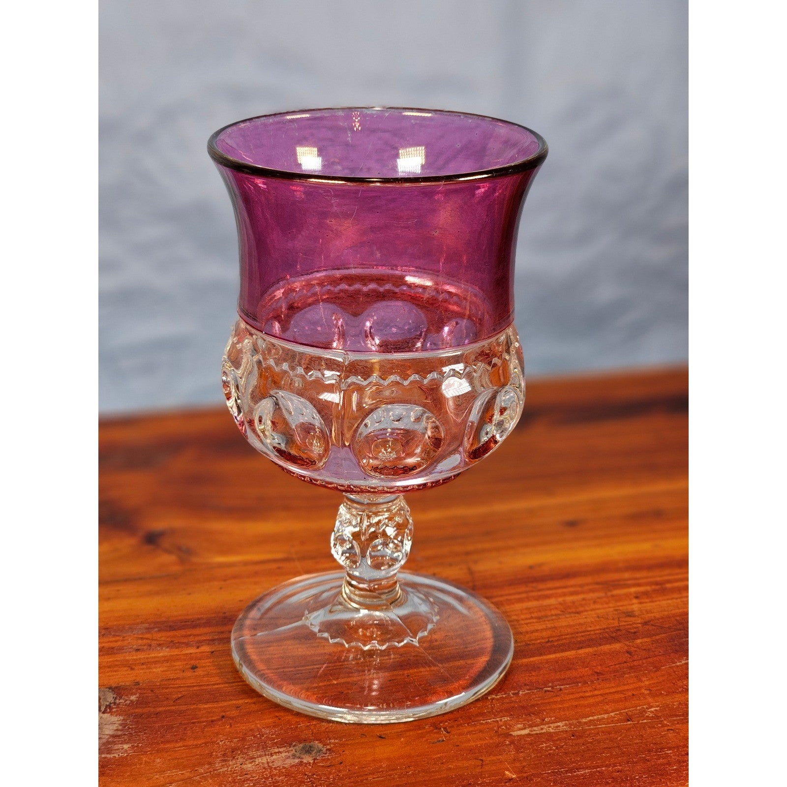 Vintage Amethyst Overlay Hobnail Wine Glass Purple Crystal Goblet