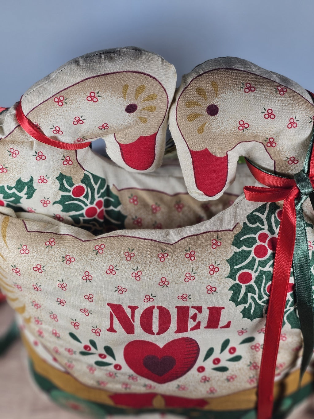 Vintage Handmade Christmas Swans Noel Pillow