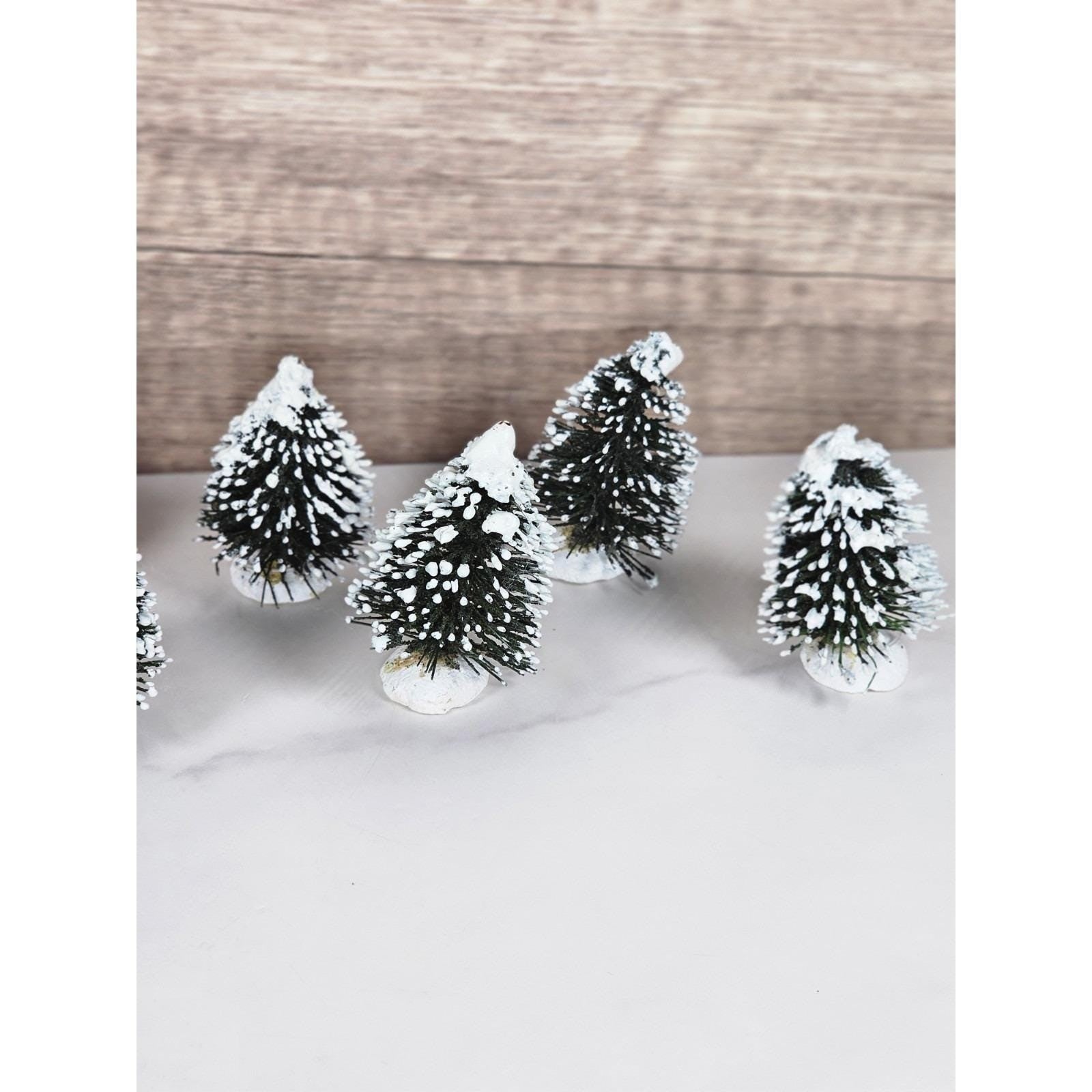 Miniature Christmas Village Trees Set of 8 Snow Dusted 2 Inch Trees
