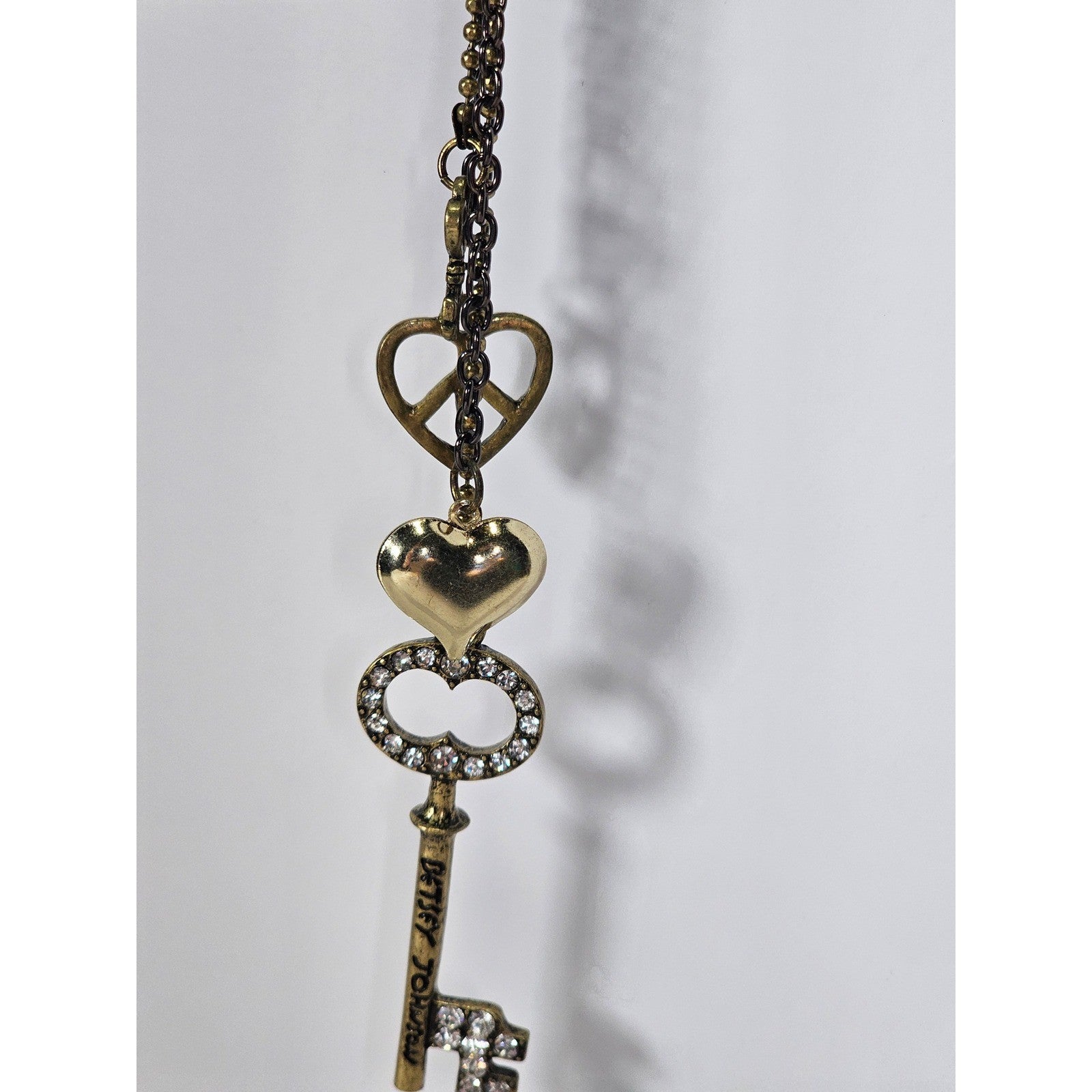 Betsey Johnson Vintage Charm Necklace Key Pendants Long Layered Statement