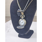 Vintage Pocket Watch Necklace Rocking Horse Charm Long Chain