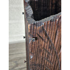 Hand-Carved Rustic Wood Box with Iron Nails | Primitive Farmhouse Decor