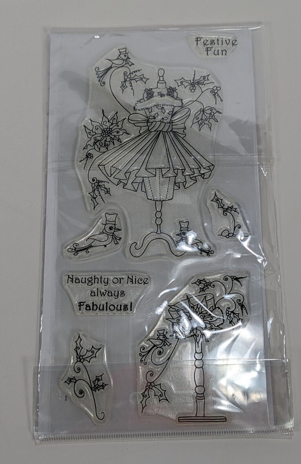 Katy Sue Designs Fabulous Festive Fashion 7-Piece Clear Stamp Set Naughty Or Nic