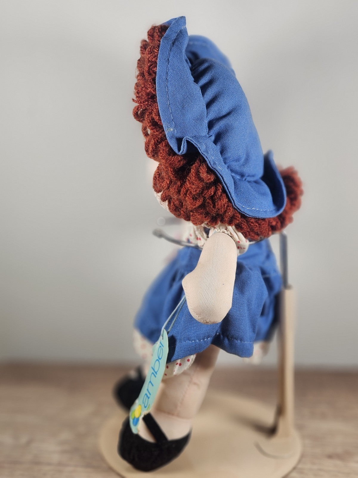 Vintage Russ Berrie "Amber" 1980s Cloth Doll With Original Hang Tag & Stand Polk