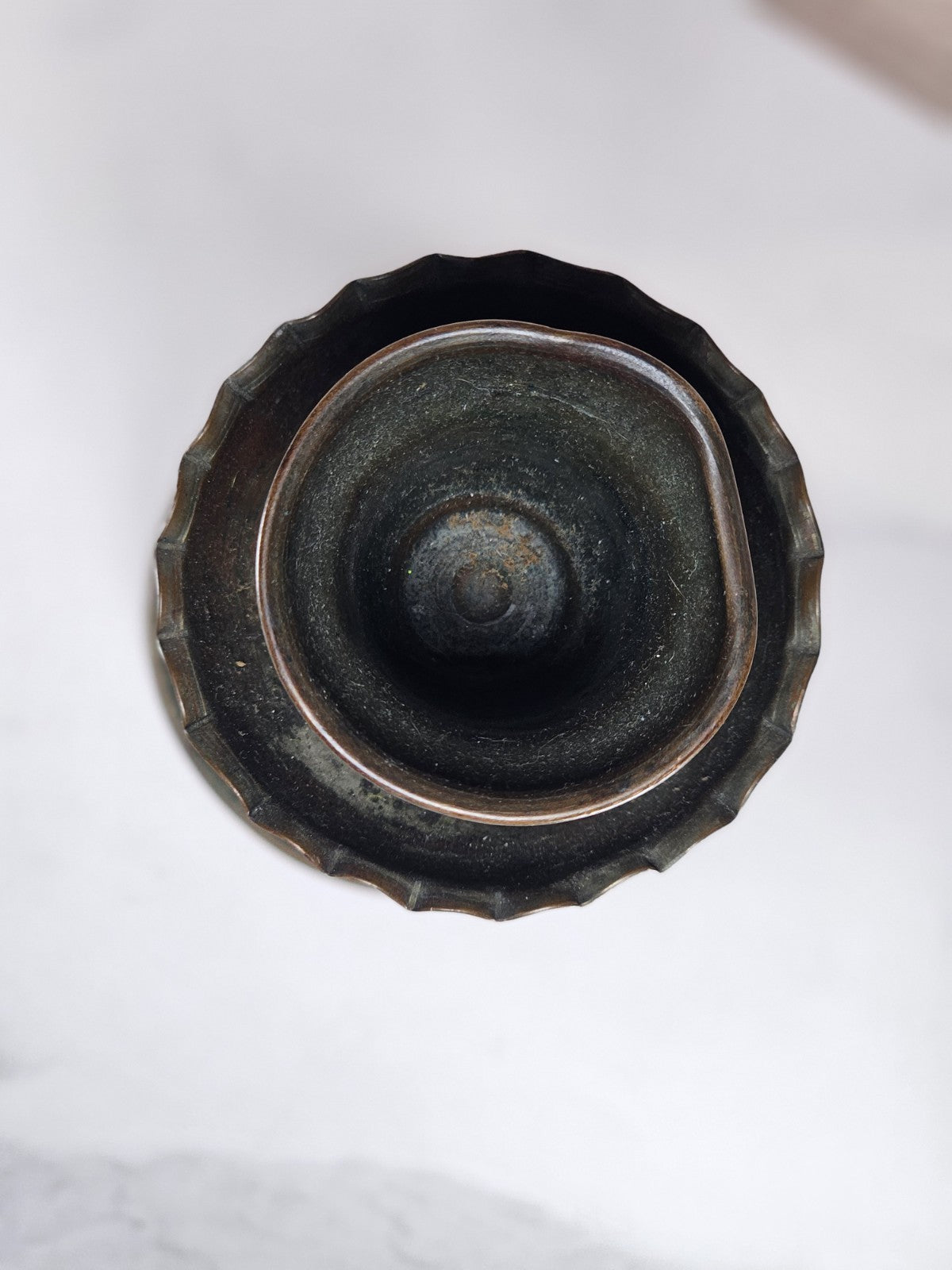 Antique Tinned Copper Candlestick Holder Ornate Embossed Design 12" Tall