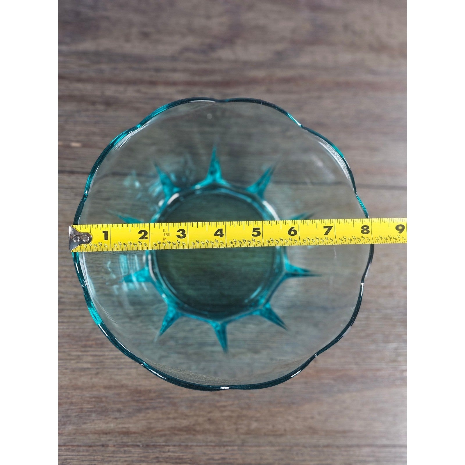 Vintage Aqua Glass Scalloped Bowl | 8 Inch Decorative Serving Dish