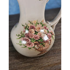 Vintage Belk Floral Ceramic Pitcher Rose Urn Design Cream Vase Handle