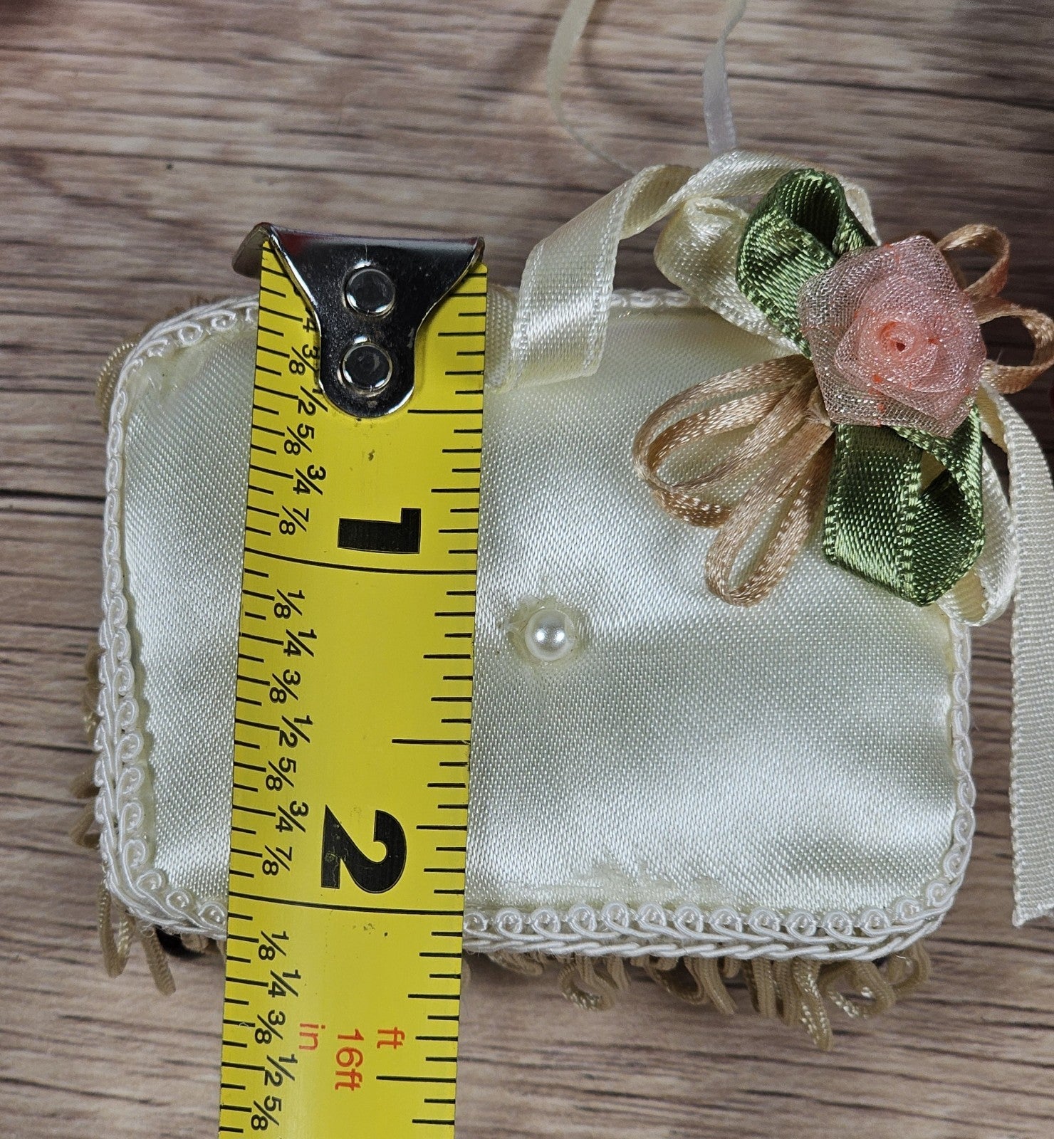 Vintage White Satin Victorian Miniature Stool Ornament 1" x3"