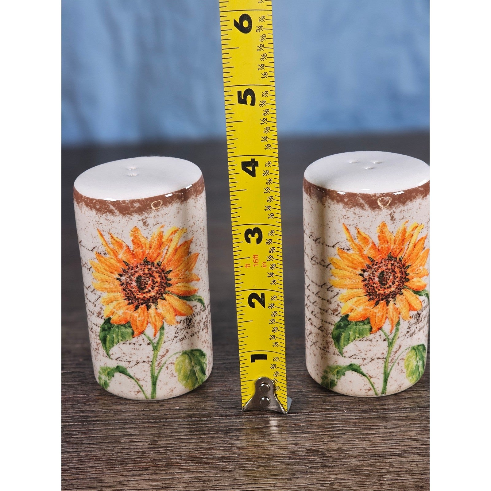 Vintage Sunflower Salt & Pepper Shakers with Matching Napkin Holder Set