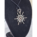 Vintage Starburst Pendant Necklace Red Stone Silver Tone