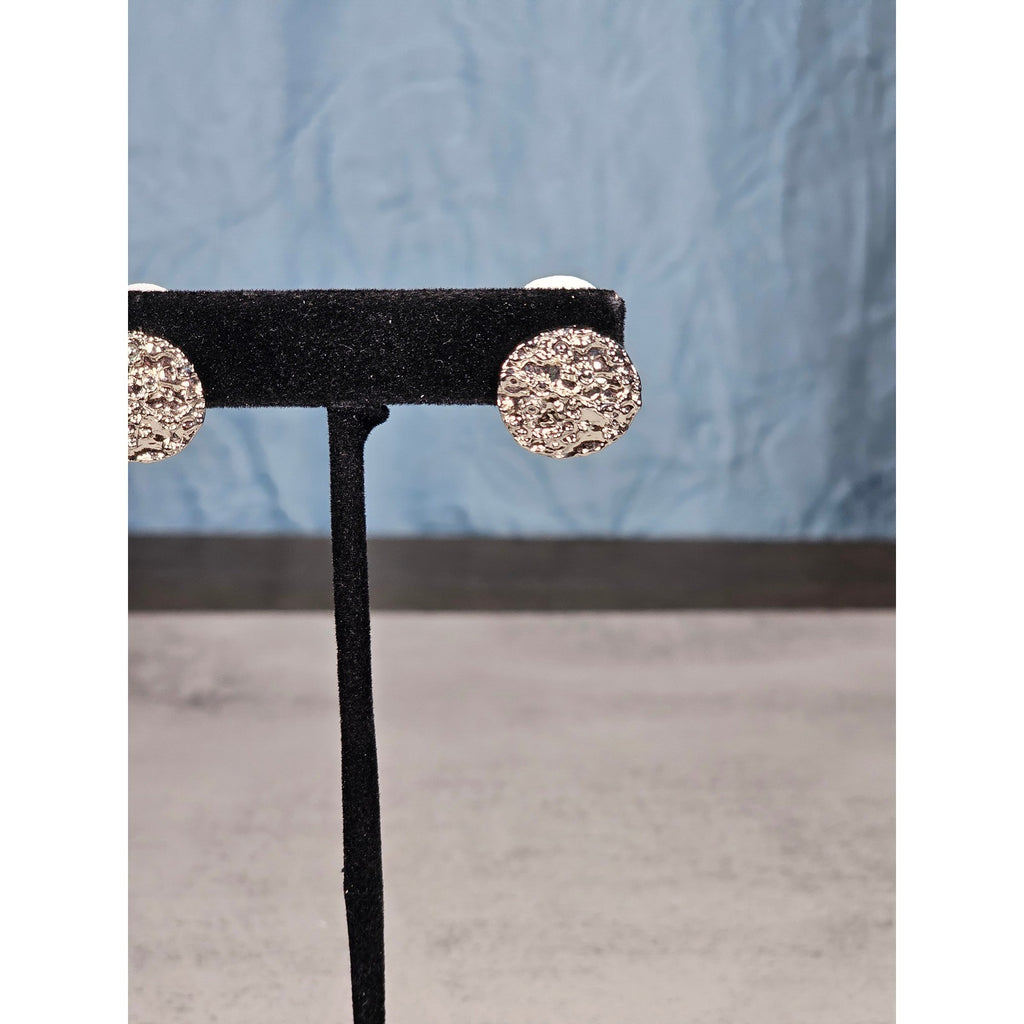 Vintage Silver Tone Textured Stud Earrings | Classic Round Statement Studs
