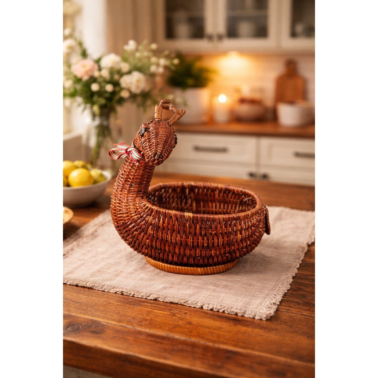 Vintage Wicker Deer Basket Rustic Primitive Holiday Decor Storage