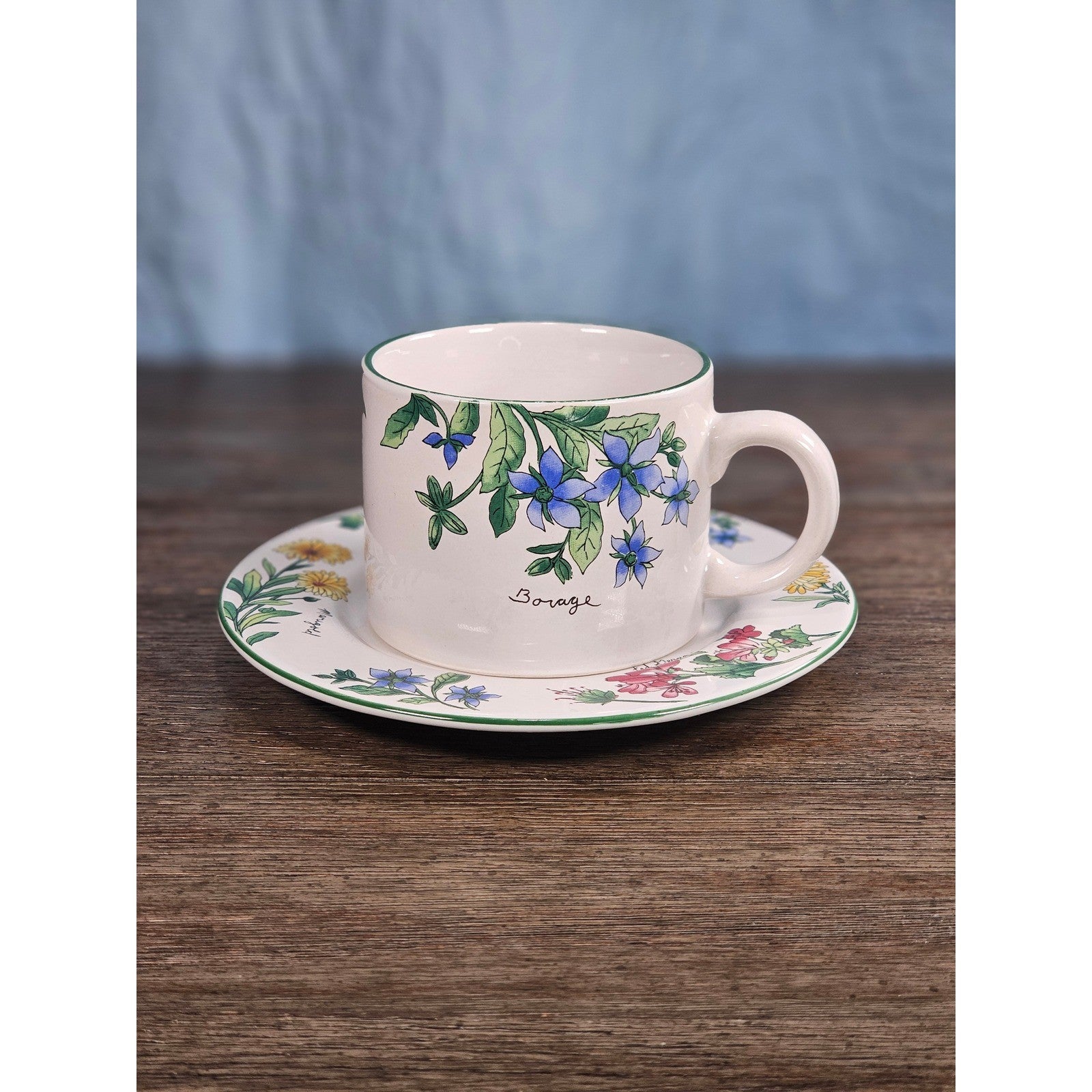 Vintage Majesticware Geranium Cup & Saucer Set by Sakura Floral Stoneware