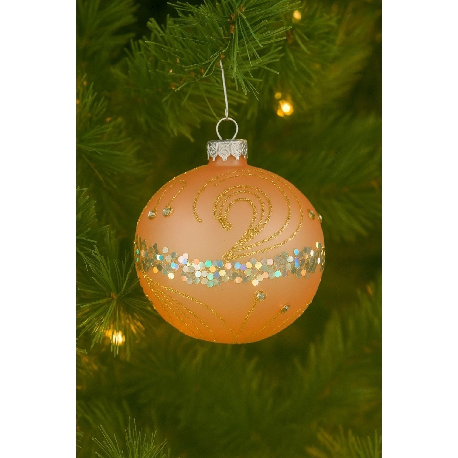 Handmade Polish Christmas Ornaments Set of 4, Sequin Glitter 3 Inch Spheres