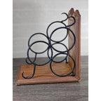 Vintage Wood & Metal Wine Bottle Holder | 3-Bottle Countertop Wine Rack