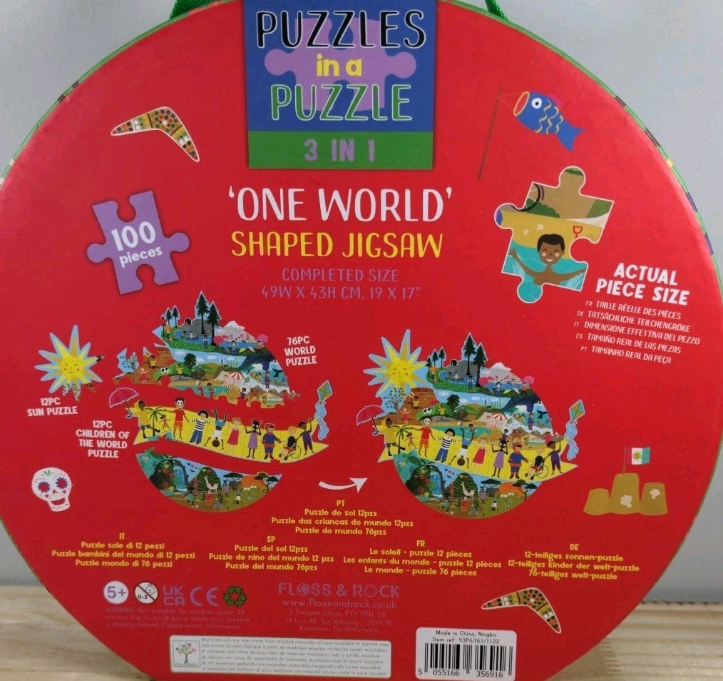 Floss & Rock "One World" 3-in-1 Jigsaw Puzzle – 100 Pieces – New