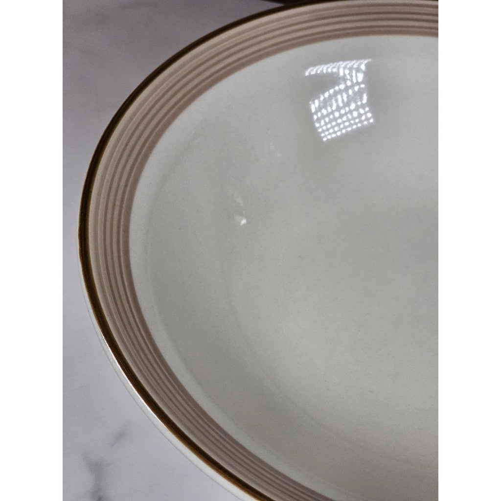 Vintage International Stoneware Serving Bowl Cream Gold Rings 9 Inch