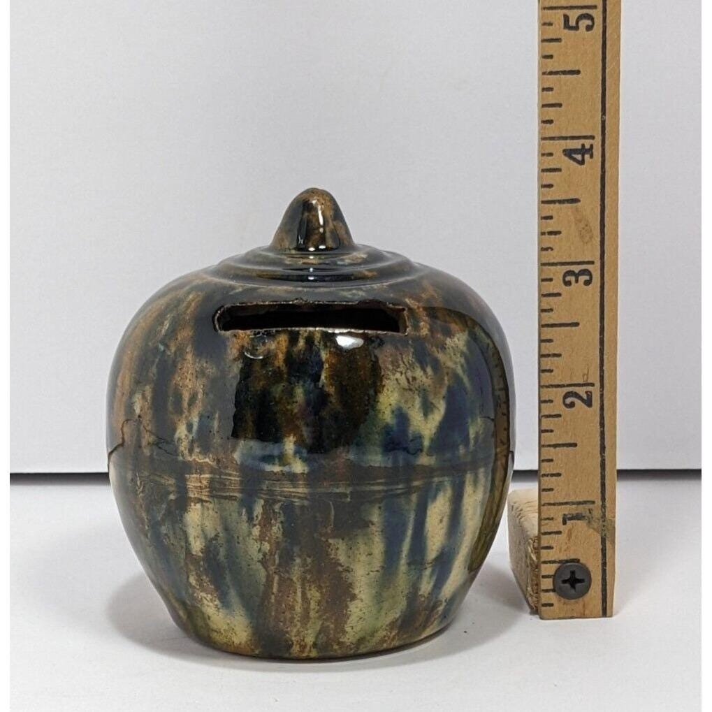 Antique Scottish Yellowware Spatter Glaze Bank 1800s Pottery