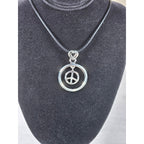 Vintage Peace Symbol Pendant Necklace Silver Tone Boho Jewelry