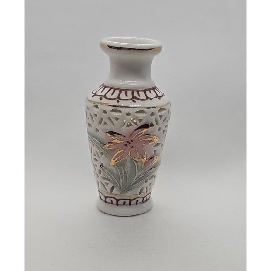 Vintage Porcelain Miniature Vase Lily Flower 2.5 Inch