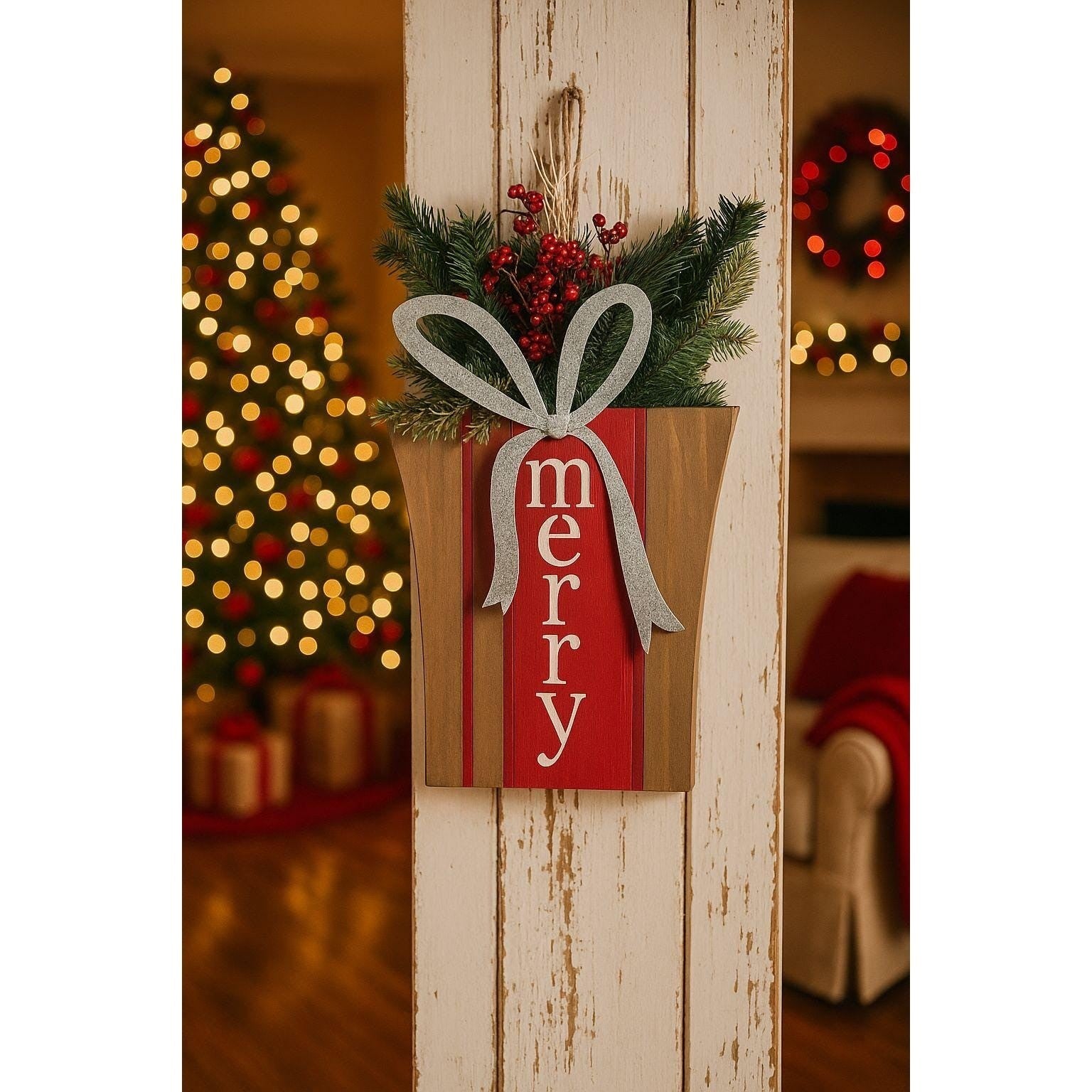 Rustic Merry Christmas Wooden Box Sign Farmhouse Holiday Wall Decor