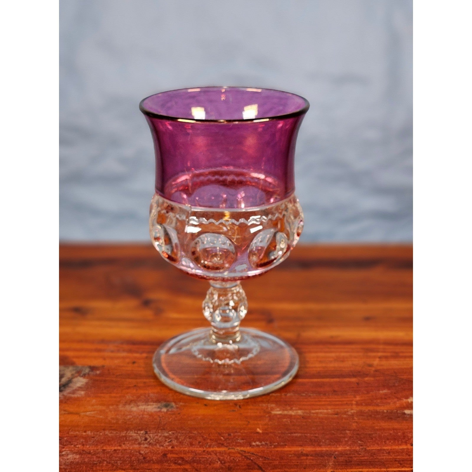 Vintage Amethyst Overlay Hobnail Wine Glass Purple Crystal Goblet